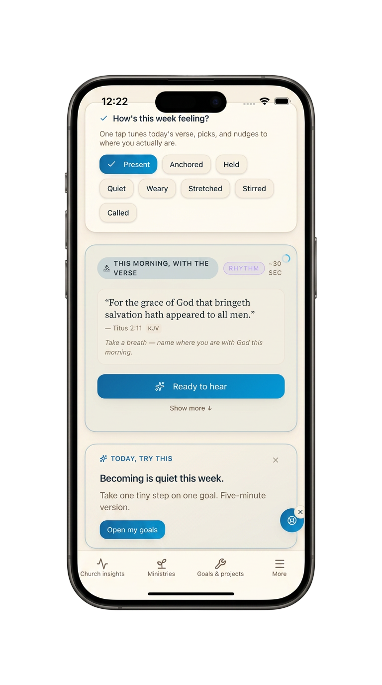 My Walk on iPhone — a daily verse and four quiet rings.